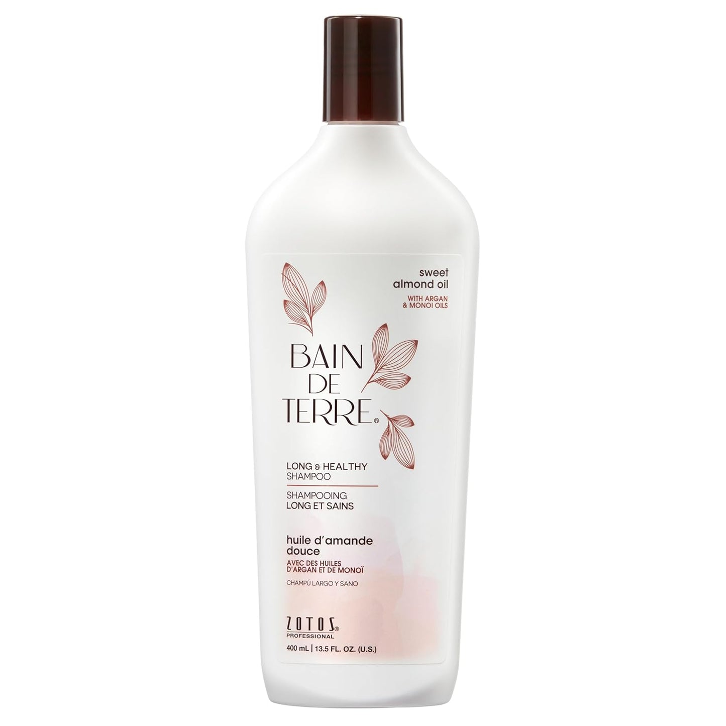 Bain De Terre Sweet Almond Oil Long & Healthy Shampoo, Strength & Protection for Weak, Damaged Hair, with Argan & Monoi Oils, Paraben-Free, Color-Safe, Vegan