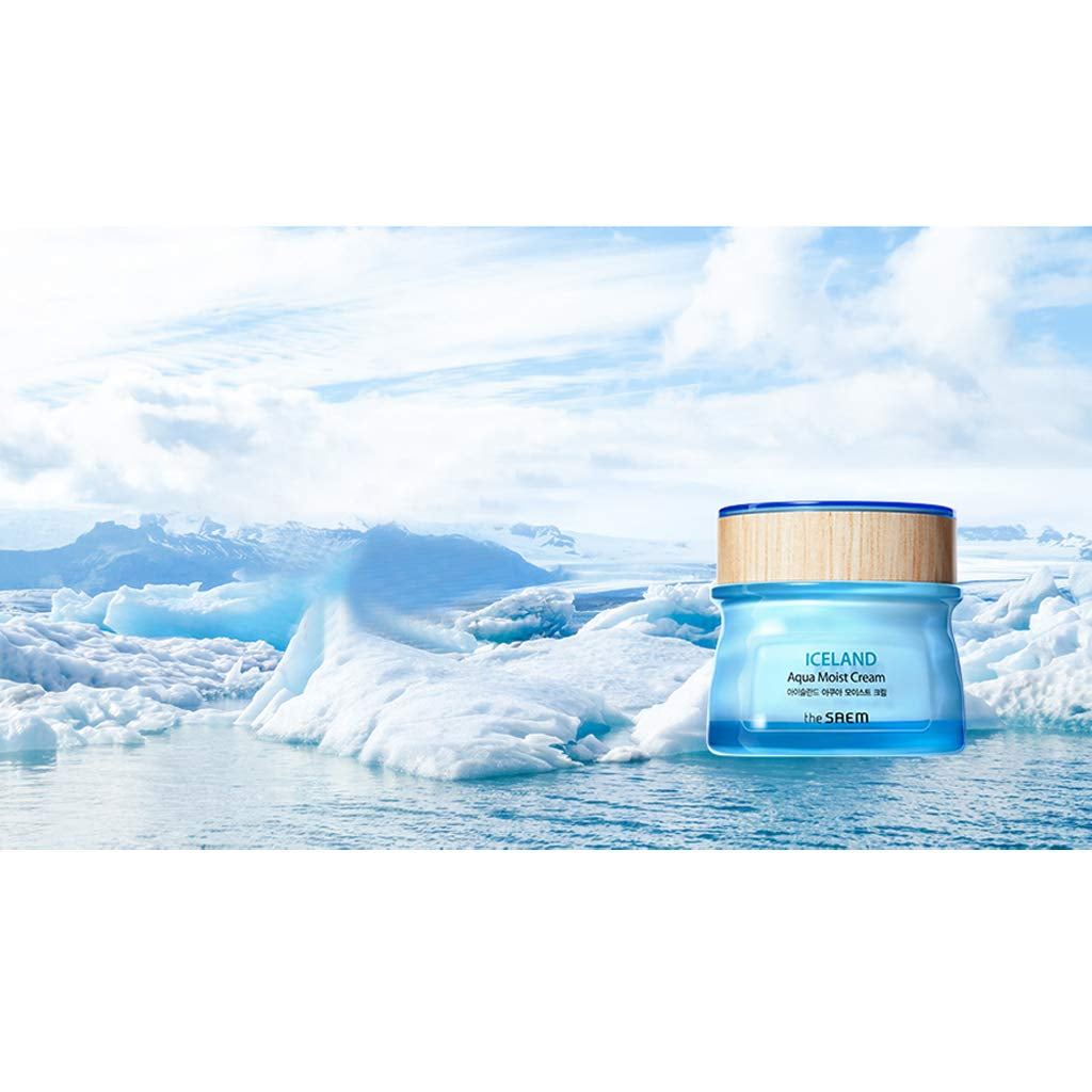 [The SAEM] Iceland Aqua Moist Cream 60Ml - Moisture Coating Hydrating Facial Cream with Iceland Mineral Water for Dry Skin, Hypoallergenic Safe Formula