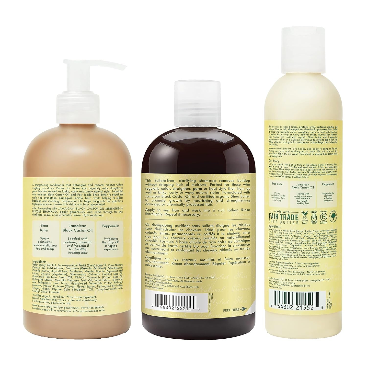 Strengthen and Restore Shampoo, Conditioner and Styling Lotion for Curly Hair Mixed Hair Care Regimen with Shea Butter