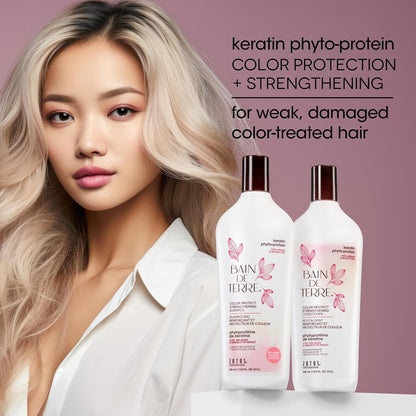 Bain De Terre Keratin Phyto-Protein Color Protect Strengthening Conditioner, Color-Safe Strengthening for Weak & Damaged Hair, Sulfate-Free, Paraben-Free