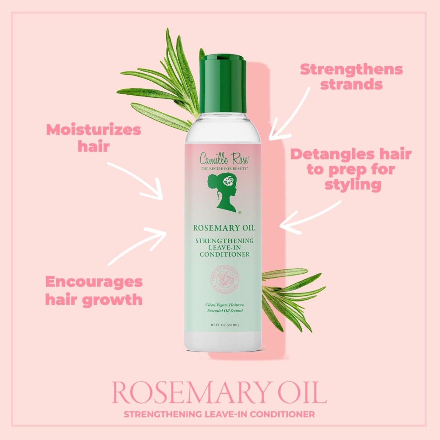 Rosemary Oil Strengthening Leave-In Conditioner | 8 Fl Oz | Castor Oil, Peppermint & Essential Oils | Encourage Hair Growth & Strengthen | Natural Detangler & Moisturizer