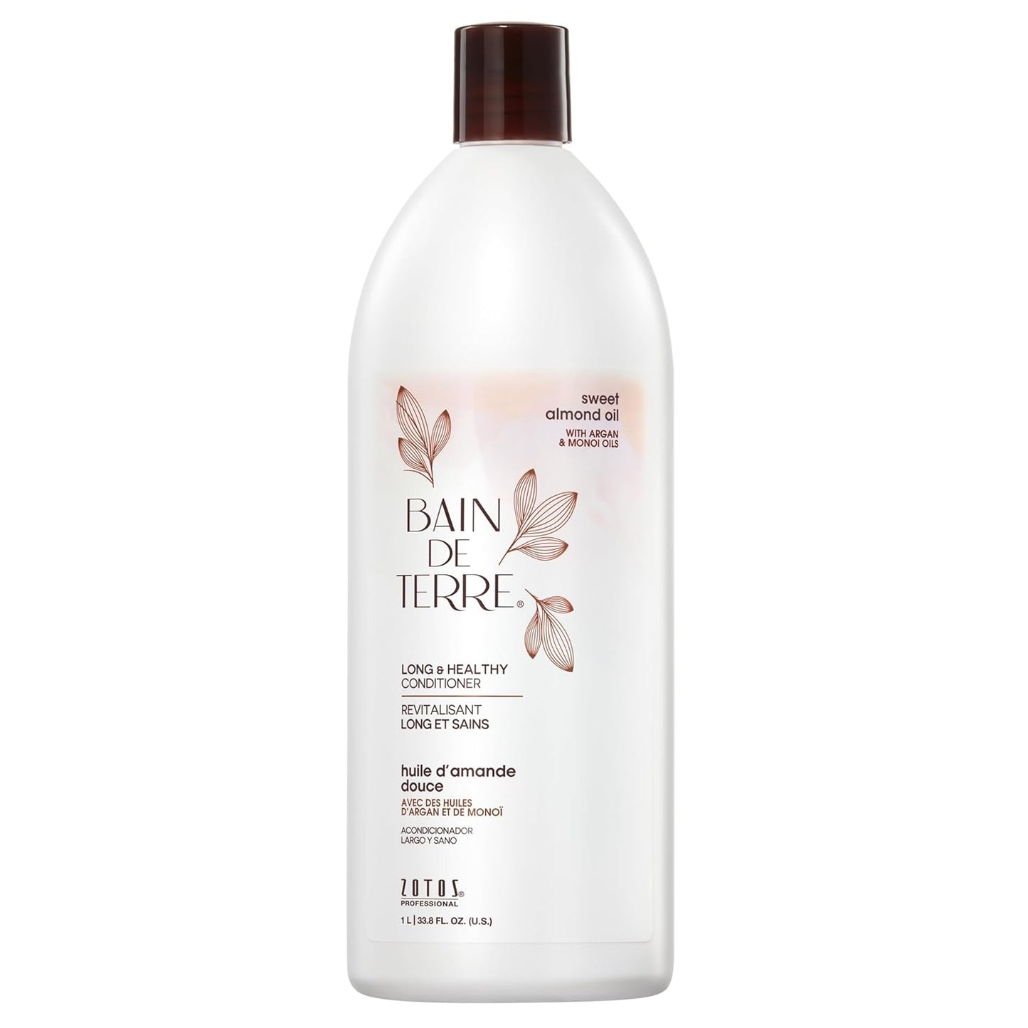 Bain De Terre Sweet Almond Oil Long & Healthy Conditioner, Strength & Protection for Weak, Damaged Hair, with Argan & Monoi Oils, Paraben-Free, Color-Safe, Vegan