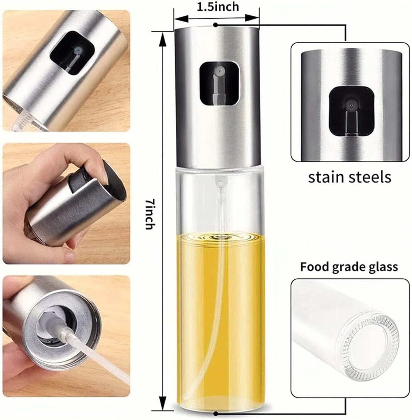 Multifunction Olive Oil Spray Bottle - Transparent Olive Oil Sprayer 100Ml Portable Olive Oil Dispenser Evenly Distributed Oil Sprayer for Cooking,Baking,Roasting,Grilling (Rose Gold)