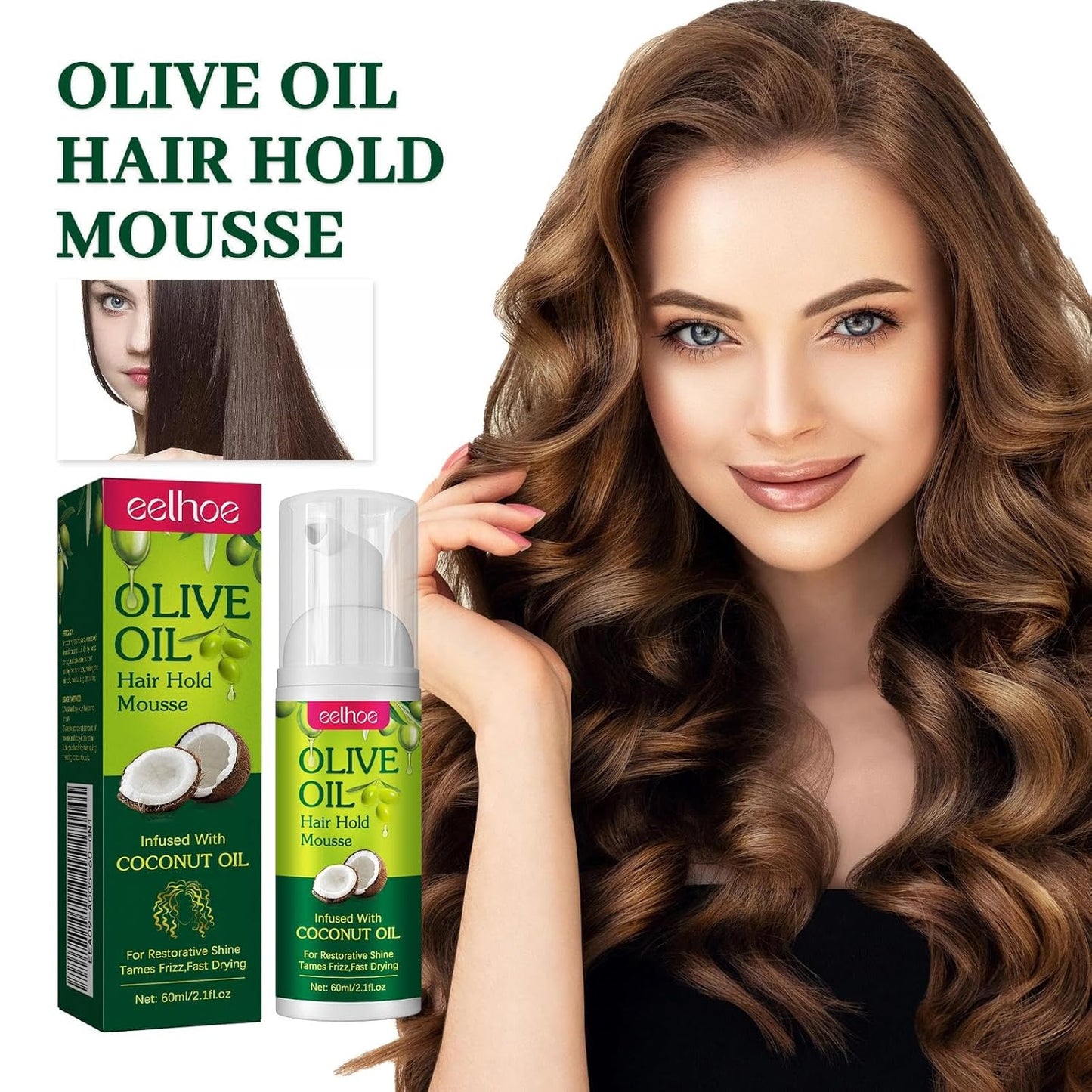 Olive Oil Hair Hold Mousse, Olive Oil Hair Styling Mousse, Olive Oil Hydrate Permanent Anti-Frizz Mousse for Curly Hair Styling and Moisturizing Care 2PCS