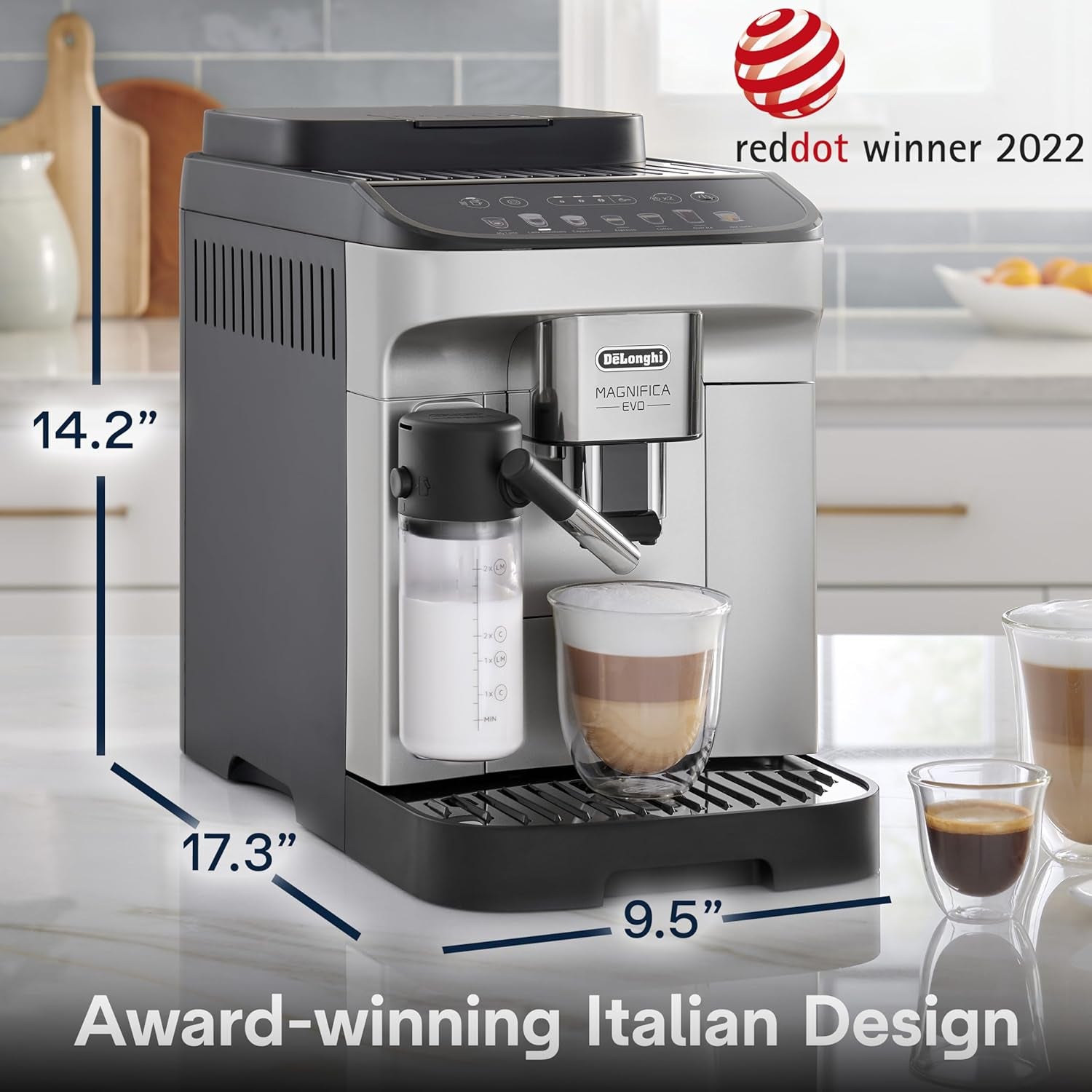 Magnifica Evo Automatic Espresso & Coffee Machine with Automatic Milk Frother for Latte, Cappuccino, Iced Coffee, Built-In Grinder, ECAM29084SB