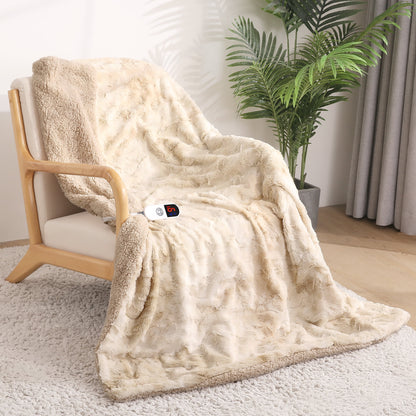 Electric Throw Blanket 50" x 60", Plush Faux Fur Heated Blanket with Large LED Display, 6 Heat Settings, 4-Hour Timer, Machine Washable - Tie-Dye Off White