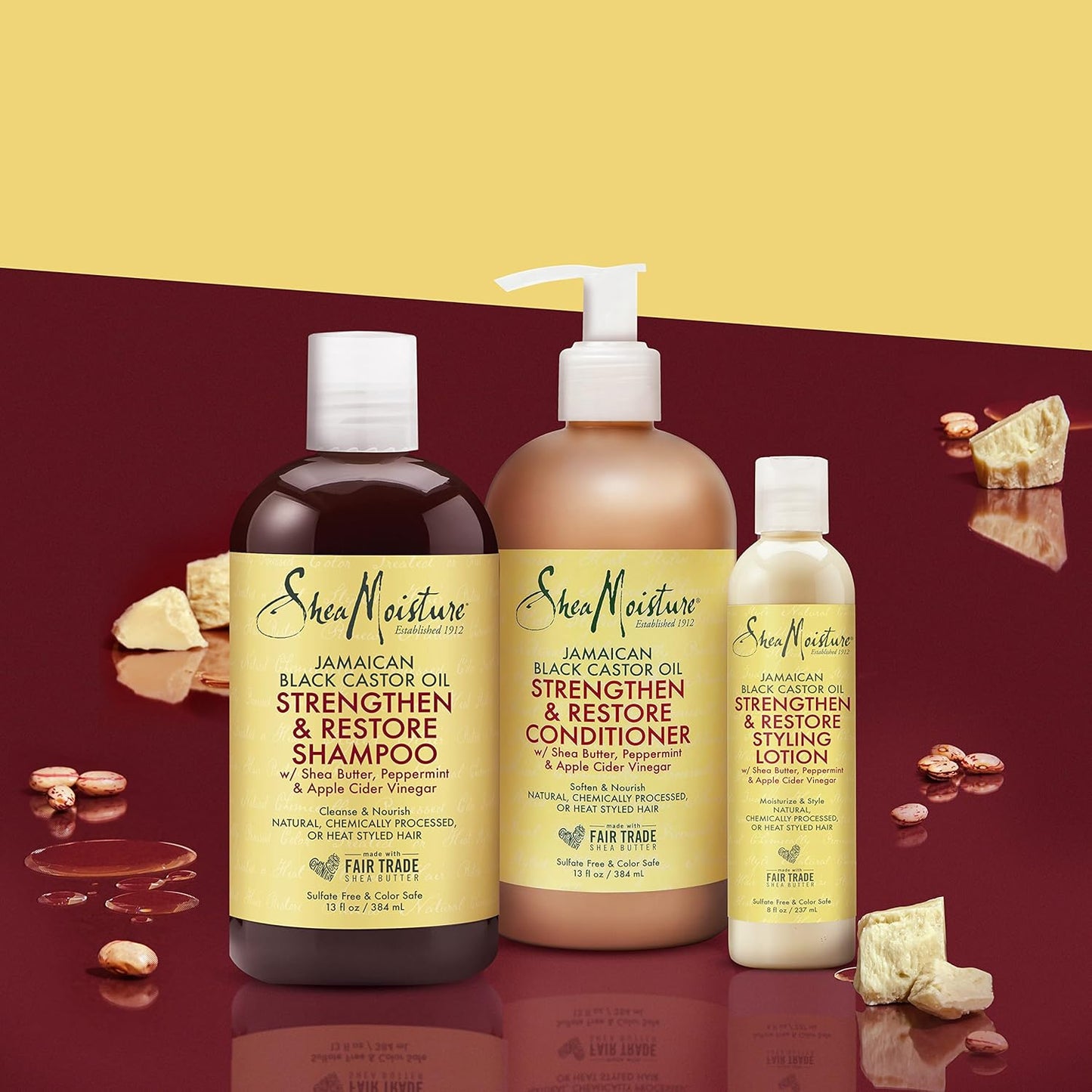 Strengthen and Restore Shampoo, Conditioner and Styling Lotion for Curly Hair Mixed Hair Care Regimen with Shea Butter