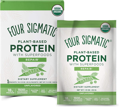 Superfood Protein Organic Plant-Based Protein with Chaga Mushroom & Ashwagandha | Supports Immune Function & Muscle Repair | Portable | Unflavored | 10 Count