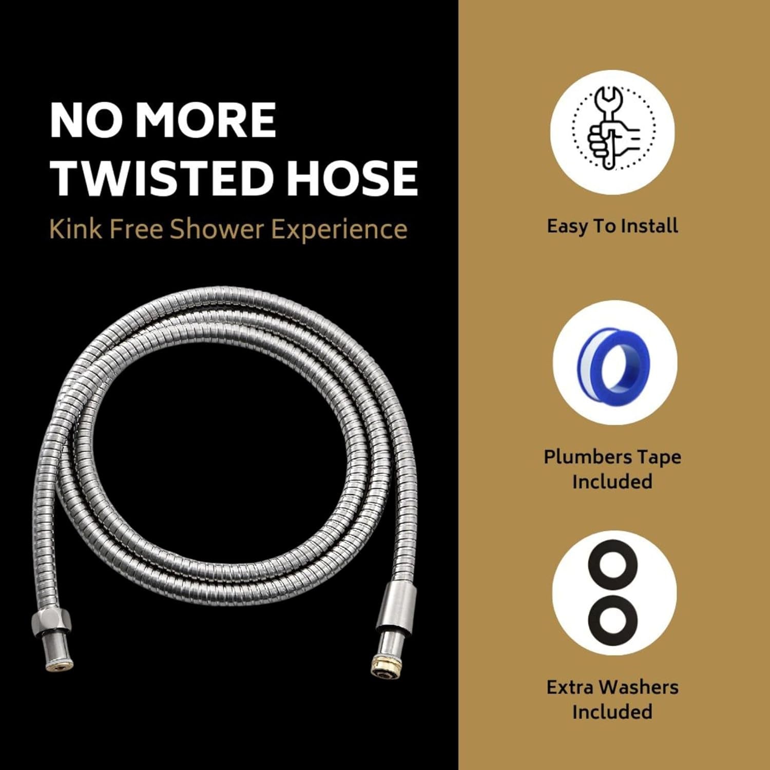 Universal 72" Extra Long Shower Replacement Hose, Leak Proof Stainless Steel Shower Hose, Kink-Free Anti-Twisting Design, Brushed Nickel