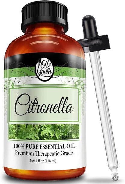 Citronella Essential Oil - Therapeutic Grade Citronella Essential Oil 4 Fl Oz for Aromatherapy Oil, Essential Oil Diffuser, Essential Oil Candle Making - Clean Burning Citronella Oil