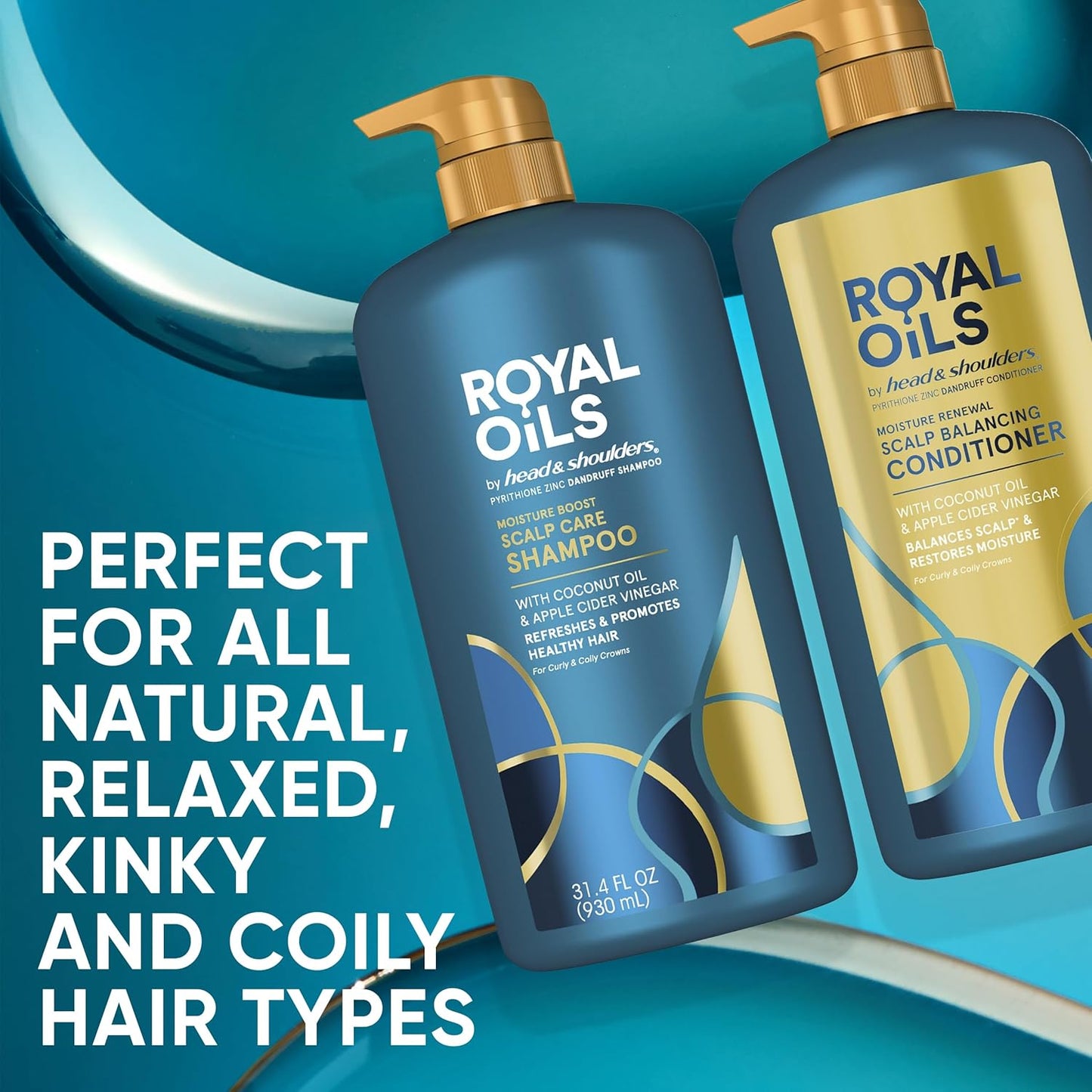 Royal Oils Dandruff Shampoo and Conditioner Set, Coconut Oil & Apple Cider Vinegar, Moisture Renewal, Scalp Relief, Curly & Coily Hair, anti Dandruff, 31.4 Fl Oz Each, 2 Pack