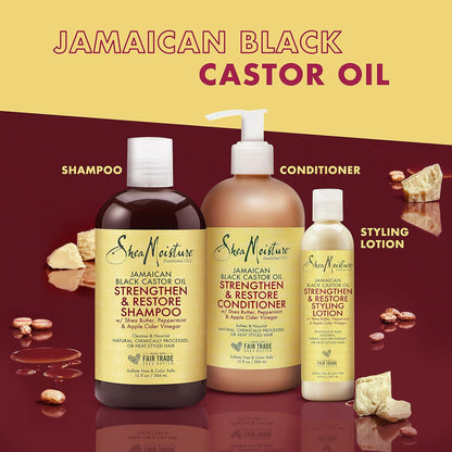 Strengthen and Restore Shampoo, Conditioner and Styling Lotion for Curly Hair Mixed Hair Care Regimen with Shea Butter