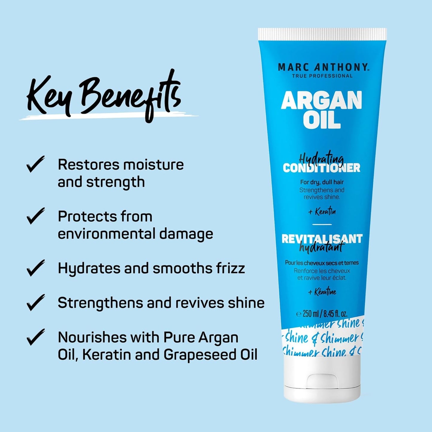 Argan Oil Conditioner with Keratin - Moisturizing & Hydrating for Dry, Dull Hair - Repairs, Strengthens & Revives Shine with Nourishing Argan Oil of Morrocco - Sulfate Free & Paraben Free