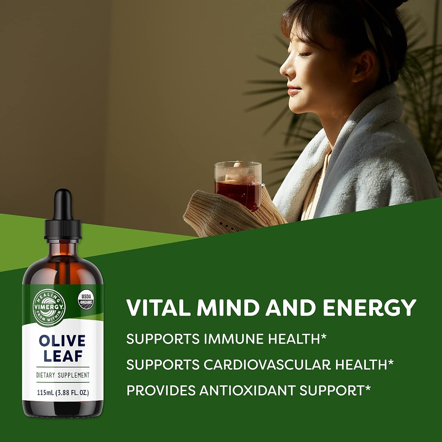 Olive Leaf – Supports Immune Health* – Benefits Cardiovascular Function* – USDA Certified Organic, Vegan, Paleo-Friendly and Gluten-Free – 115 Ml (57 Servings)