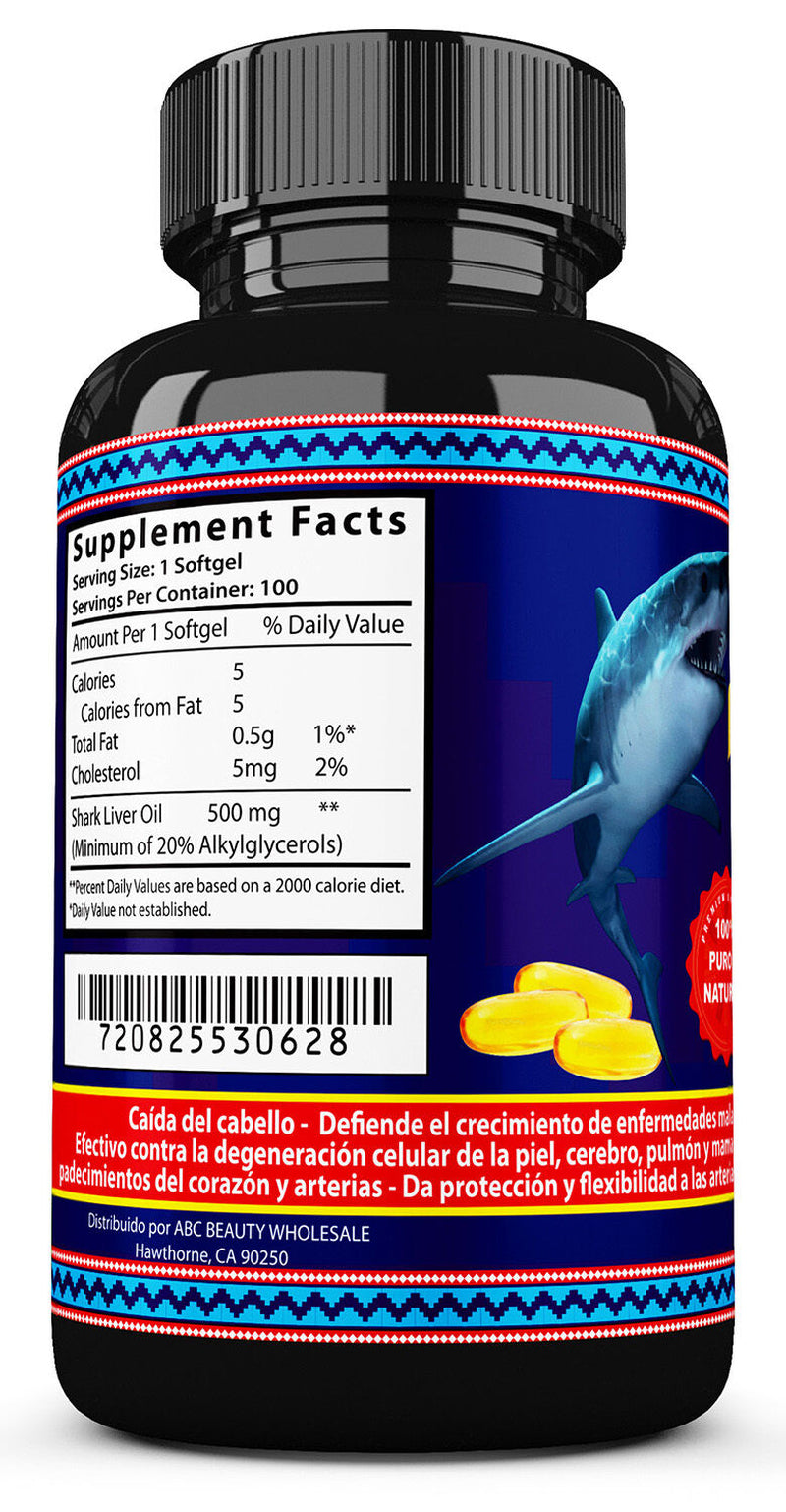 Shark Liver Oil Aceite De Higado De Tiburon 500Mg 20% Alkylglycerols Softgel