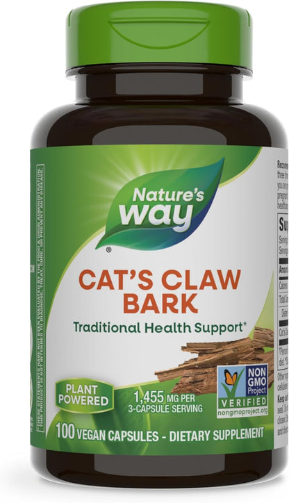 Cat’S Claw Bark, Traditional Health Support*, 1,455 Mg per 3-Capsule Serving, Non-Gmo Project Verified, 100 Vegan Capsules (Packaging May Vary)