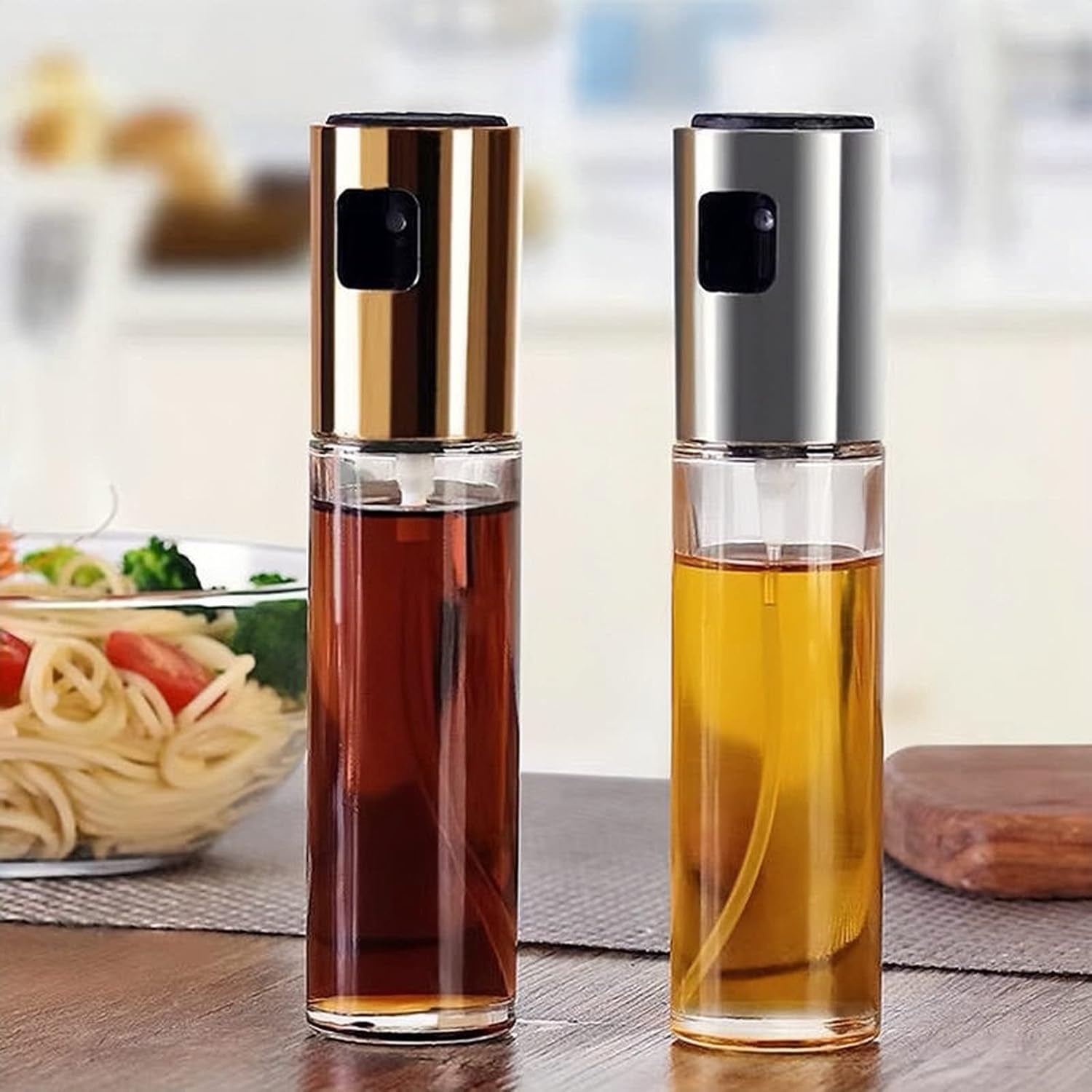 Multifunction Olive Oil Spray Bottle - Transparent Olive Oil Sprayer 100Ml Portable Olive Oil Dispenser Evenly Distributed Oil Sprayer for Cooking,Baking,Roasting,Grilling (Rose Gold)