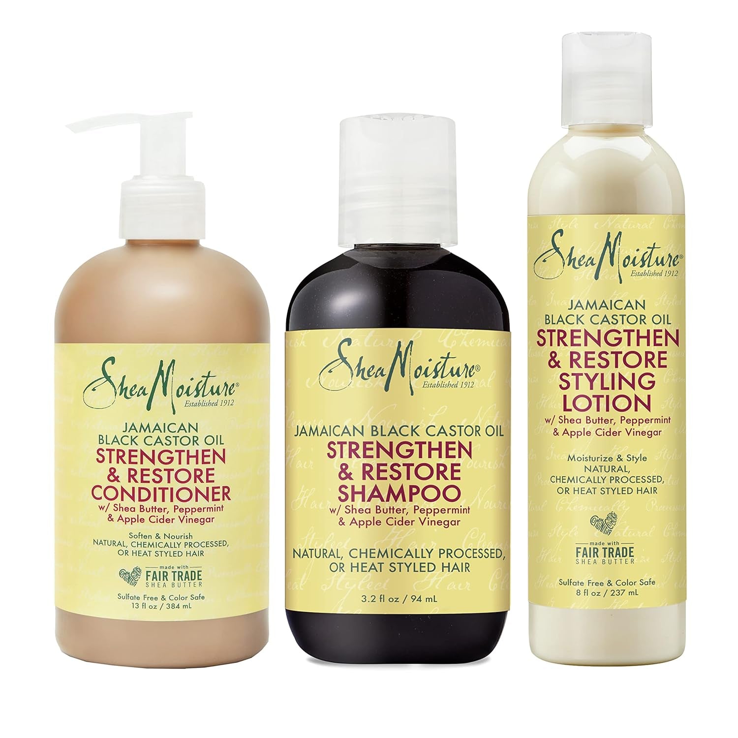 Strengthen and Restore Shampoo, Conditioner and Styling Lotion for Curly Hair Mixed Hair Care Regimen with Shea Butter