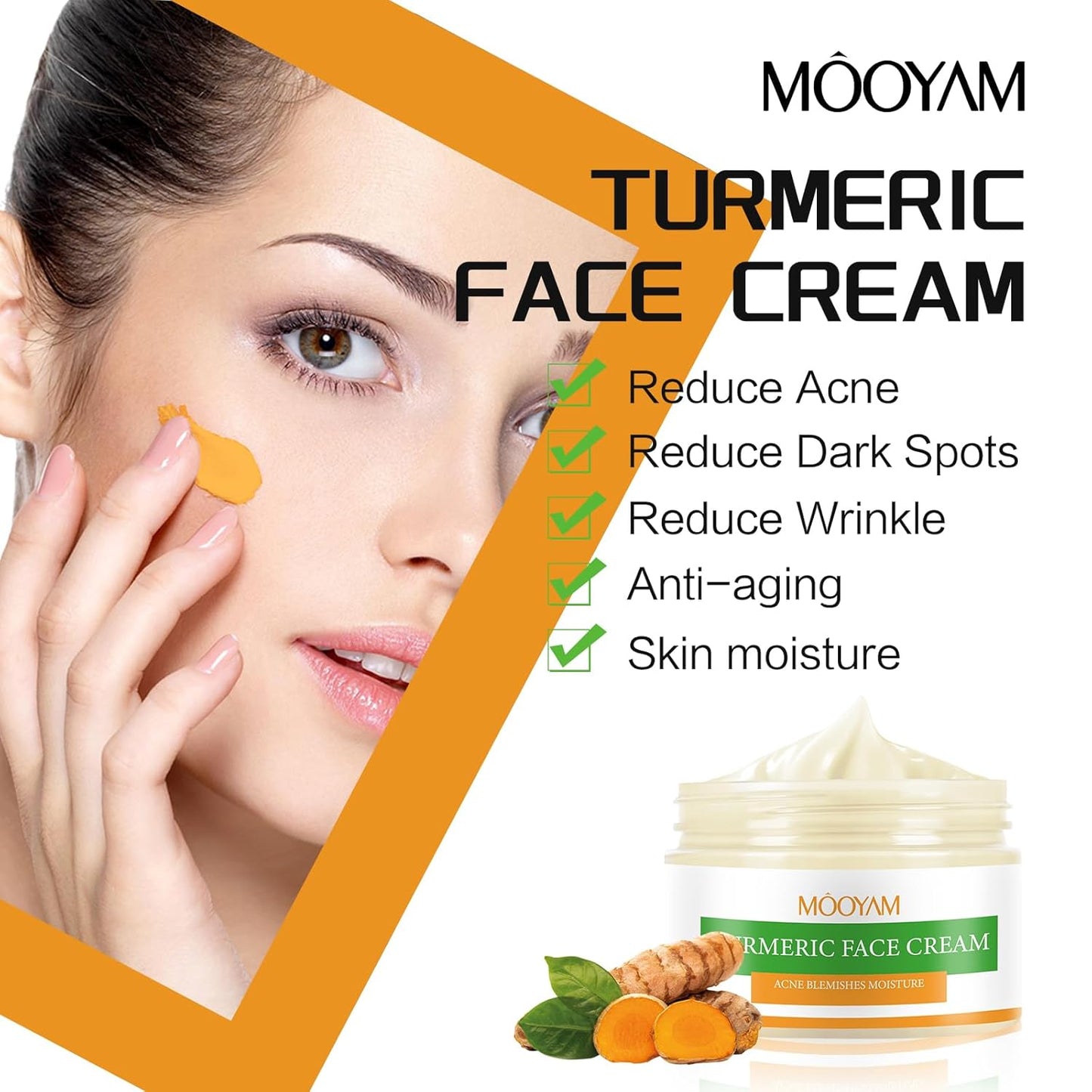 Turmeric Face Cream for Spots,Acne Cream for Face,Tumeric Moisturizer for Face Skin Care,Pimple Cream Organic Turmeric for Acne Spot Improve, Acne Blemishes (50G) Christmas Gifts