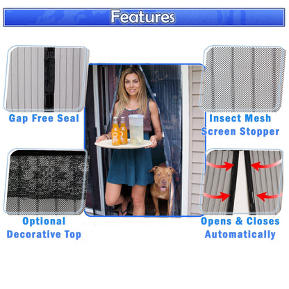 Magnetic Mesh Screen Door - Magic Bug & Mosquito Protector Door Screen - Portable, Removable, Retractable Walk through Screen Door - Deluxe