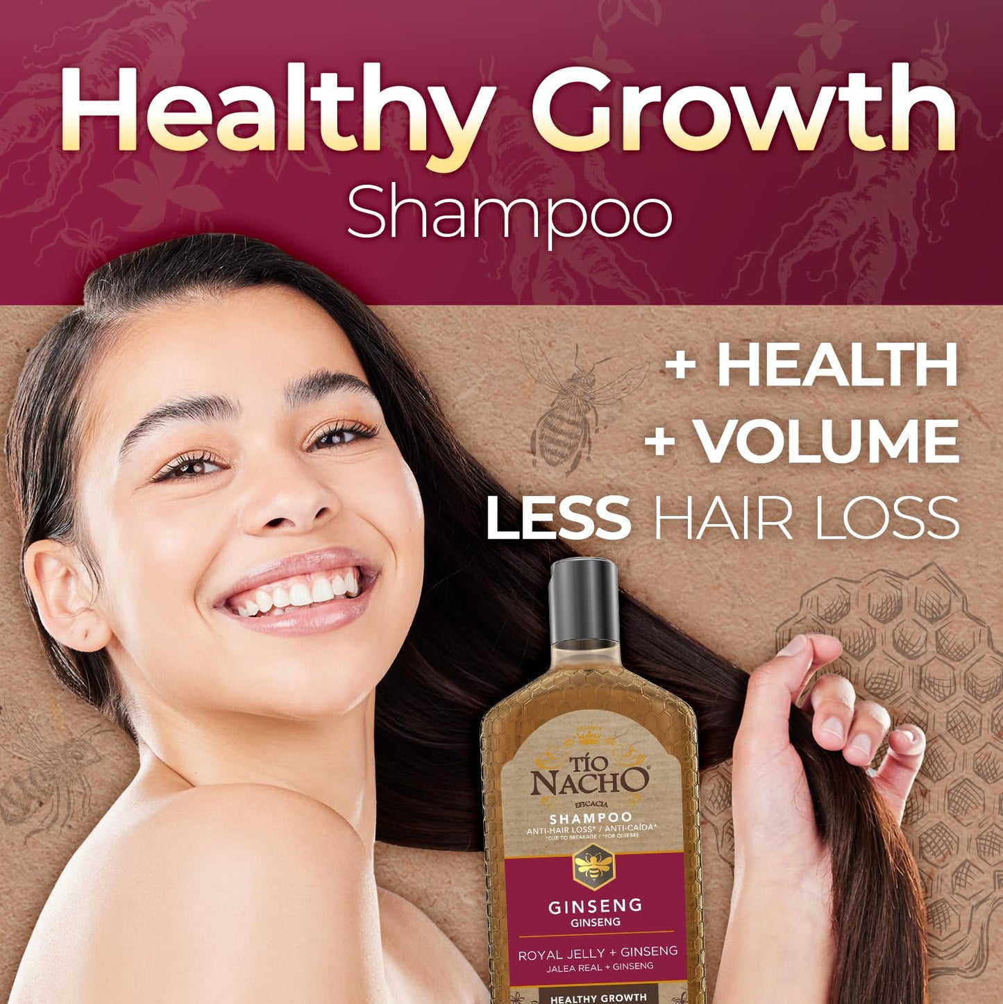 Shampoo with Ginseng, Royal Jelly, Aloe Vera & Jojoba, Strengthening Hair Care to Reduce Loss & Breakage, Revitalizing, Nourishing Formula, 14 Fluid Ounces