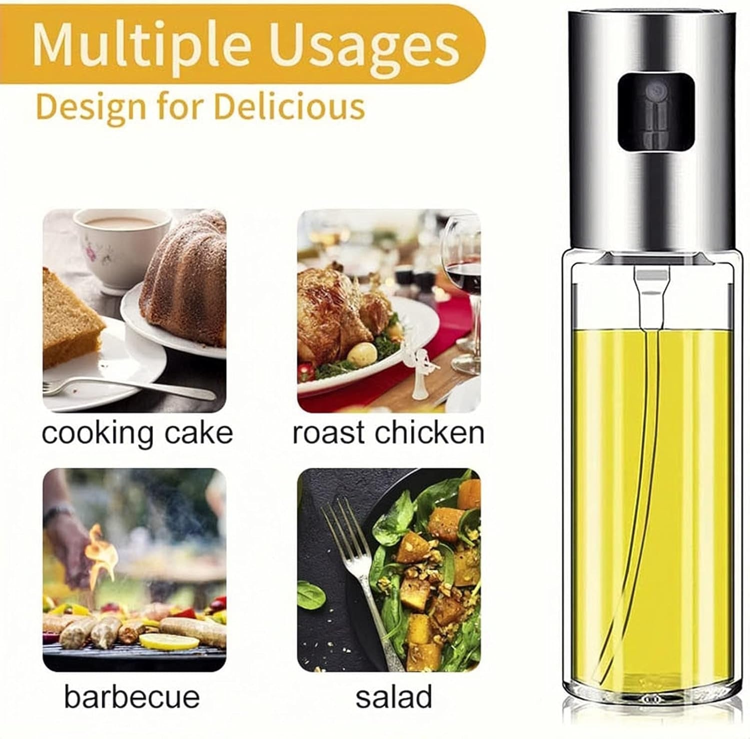 Multifunction Olive Oil Spray Bottle - Transparent Olive Oil Sprayer 100Ml Portable Olive Oil Dispenser Evenly Distributed Oil Sprayer for Cooking,Baking,Roasting,Grilling (Rose Gold)