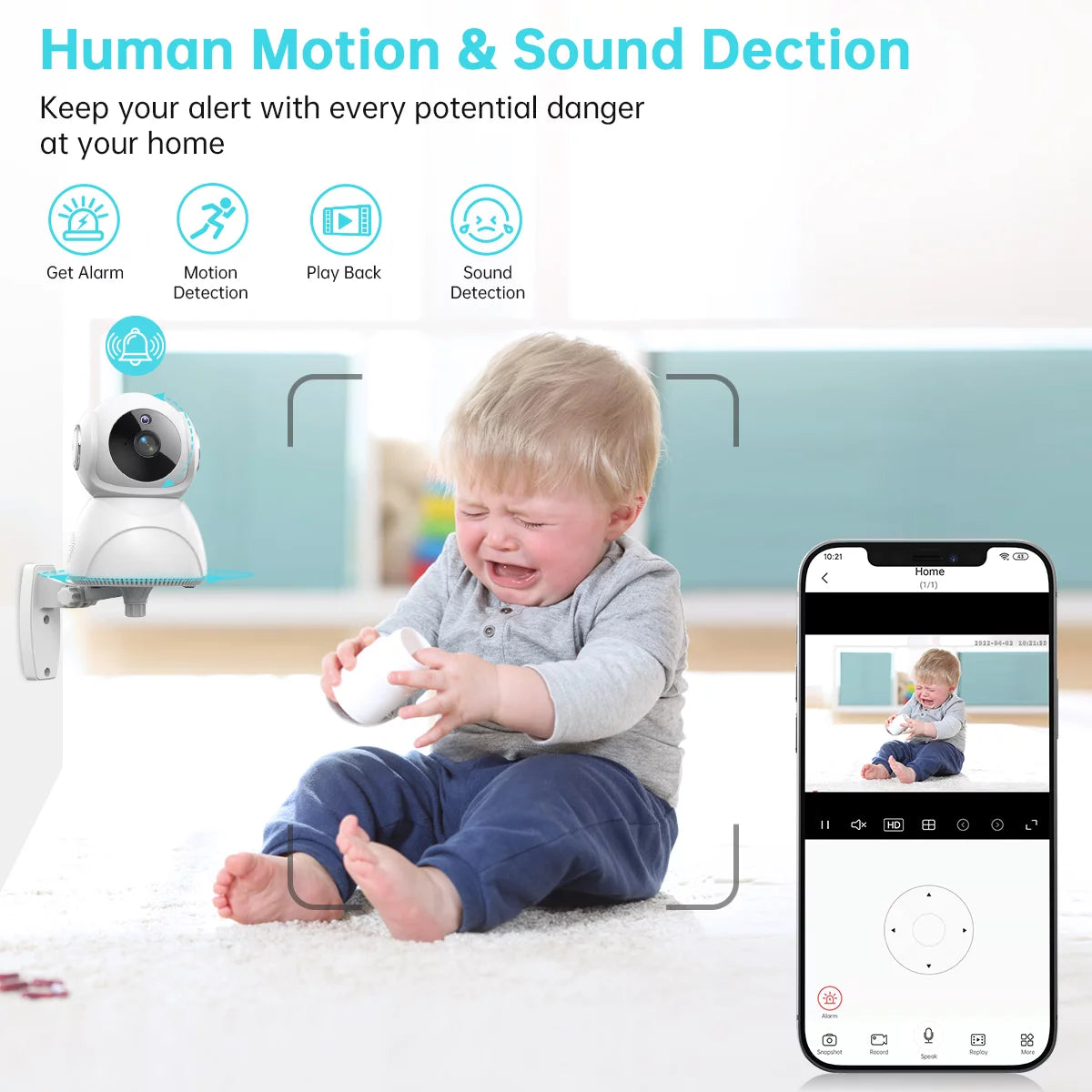 2K Indoor Security Camera for Baby Monitor, Dog Camera with Motion Detection, 2-Way Audio & Night Vision, Wifi Nanny Camera with Safety Alerts, Cloud & SD Card Storage