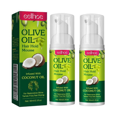 Olive Oil Hair Hold Mousse, Olive Oil Hair Styling Mousse, Olive Oil Hydrate Permanent Anti-Frizz Mousse for Curly Hair Styling and Moisturizing Care 2PCS