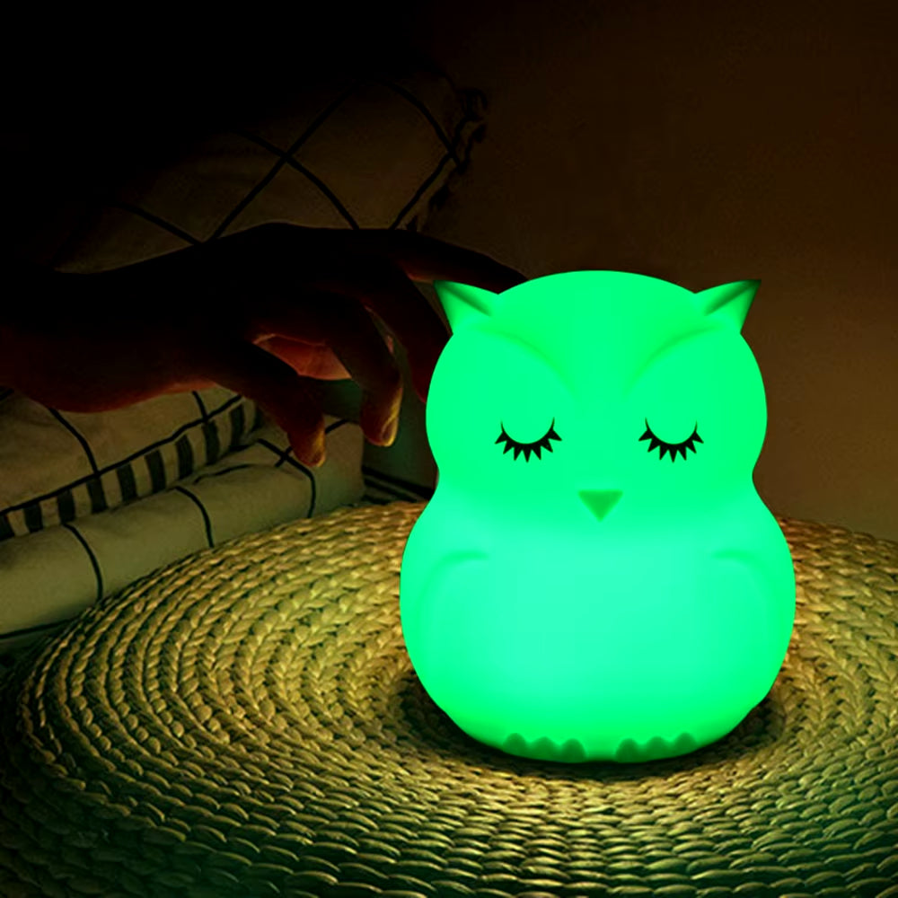 Touch Sensor RGB LED Owl Night Light Table Lamp Battery Powered Bedroom Bedside Silicone Bird Night Lamp for Children Baby Gift