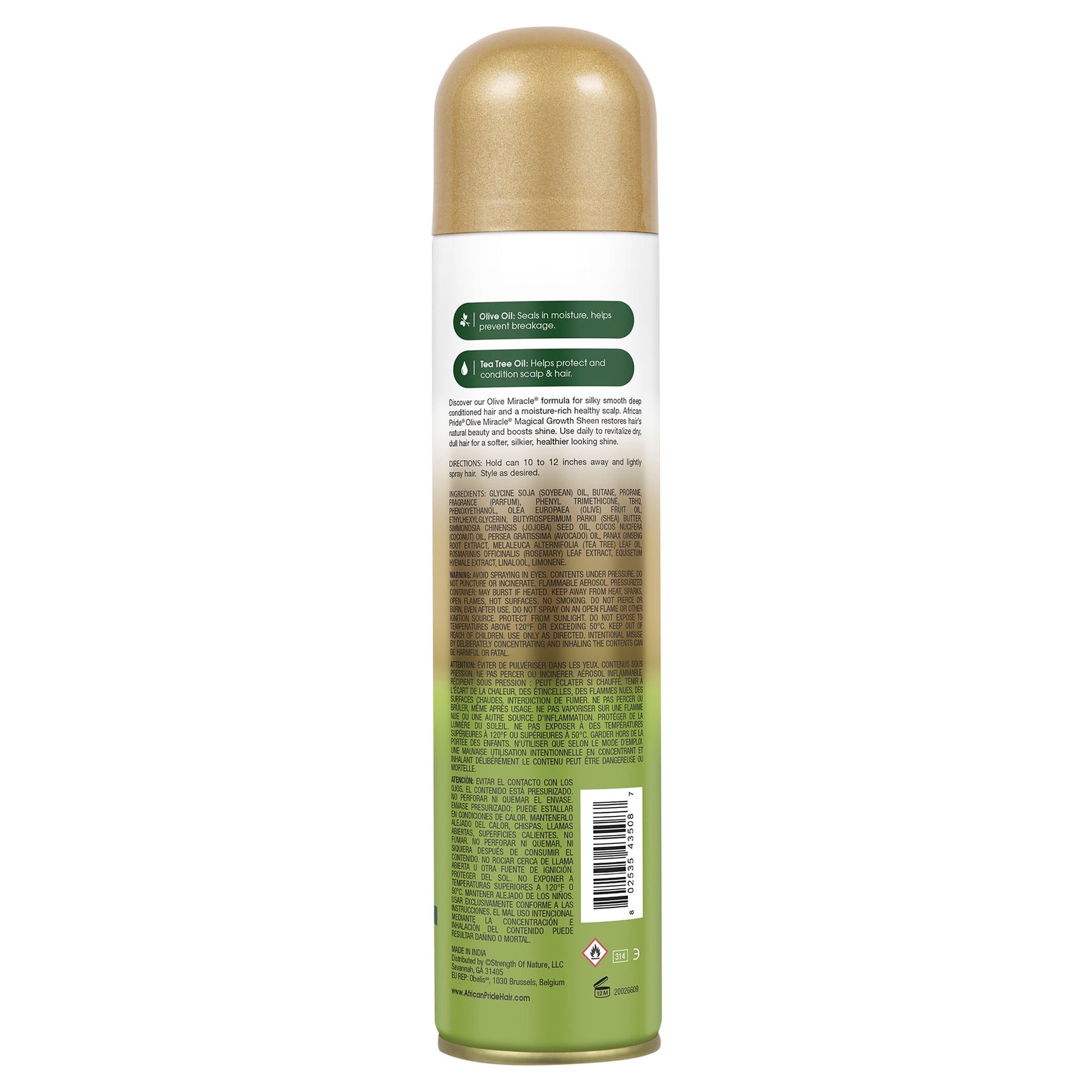 Olive Miracle Shine Enhancing Maximum Strengthening Magical Growth Sheen Hair Spray, 8 Oz., Unisex